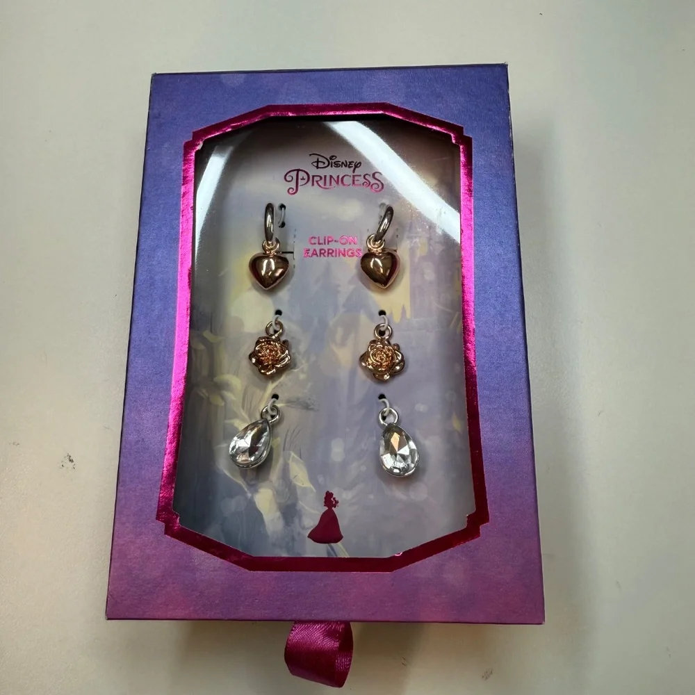 Disney Kids Princess Beauty and the Beast Clip On Earring Three Piece Set